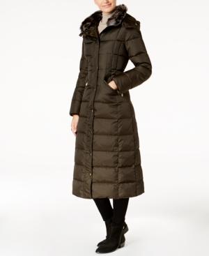 London Fog Plus Size Faux-fur-trim Down Maxi Puffer Coat
