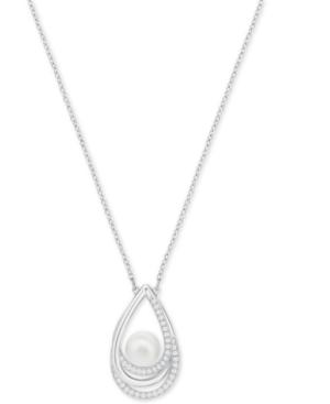 Swarovski Silver-tone Imitation Pearl And Crystal Pendant Necklace
