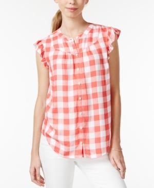 Maison Jules Gingham Flutter-sleeve Top, Only At Macy's