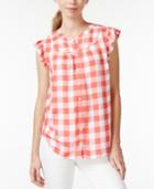 Maison Jules Gingham Flutter-sleeve Top, Only At Macy's
