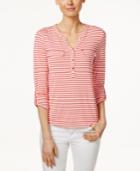 Charter Club Petite Striped Henley Top, Only At Macy's