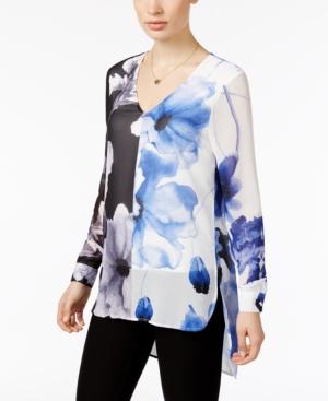 Joan Vass Floral-print High-low Blouse