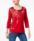 Karen Scott Studded Metallic-print T-shirt, Created For Macy's