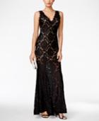 Betsy & Adam Petite Lace V-back Gown