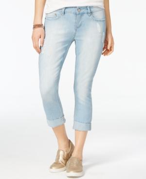 Indigo Rein Juniors' Ripped Cicada Wash Cuffed Jeans