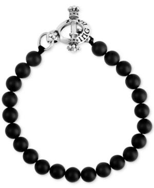 King Baby Men's Onyx Beaded Bracelet In Sterling Silver