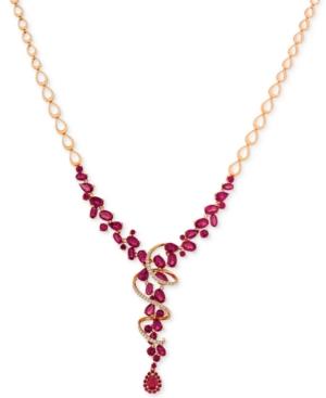 Le Viancertified Passion Ruby (14-5/8 Ct. T.w.) & Diamond (3/8 Ct. T.w.) Lariat Necklace In 14k Rose Gold