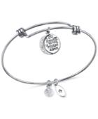 Unwritten To The Moon And Back Charm And Crystal Adjustable Bracelet In Stainless Steel