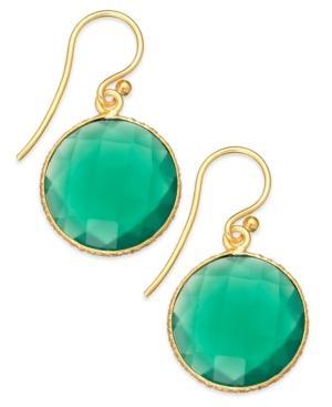 14k Gold Over Sterling Silver Earrings, Green Onyx Round Earrings (13 Ct. T.w.)