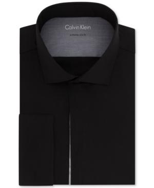 Calvin Klein Men's Extra-slim Fit Stretch Reflective Black Solid French Cuff Dress Shirt