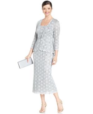 R & M Richards Sleeveless Sequined Lace Dress And Jacket