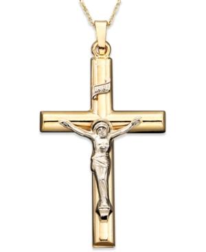 14k Two-tone Gold Tube Crucifix Pendant