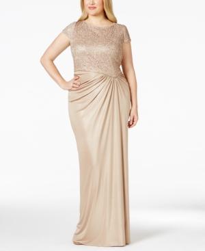 Adrianna Papell Plus Size Embellished Lace Ruched Dress
