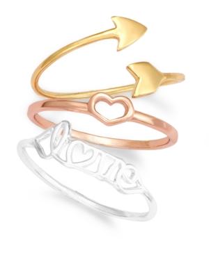 Giani Bernini Tri-tone Ring Trio In 18k Gold Over Sterling Silver And Sterling Silver
