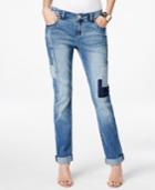 Inc International Concepts Petite Patchwork Indigo Wash Boyfriend Jeans, Only At Macy's