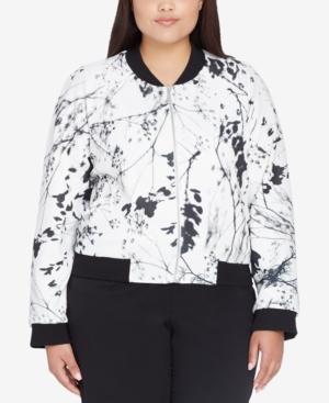Tahari Asl Plus Size Floral-print Bomber Jacket
