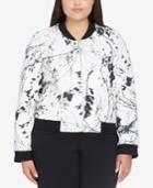 Tahari Asl Plus Size Floral-print Bomber Jacket