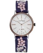 Lucky Brand Women's Ventana Floral Embroidered Black Leather Strap Watch 34mm