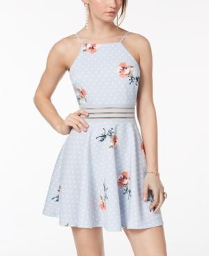 City Studios Juniors' Printed Illusion-waist Halter Dress
