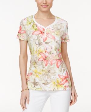 Karen Scott Petite Printed Henley T-shirt, Only At Macy's