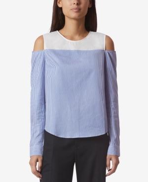 Avec Les Filles Cotton Colorblocked Cold-shoulder Shirt