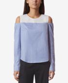 Avec Les Filles Cotton Colorblocked Cold-shoulder Shirt