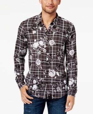 Guess Men's Mosh Floral-print Plaid Shirt