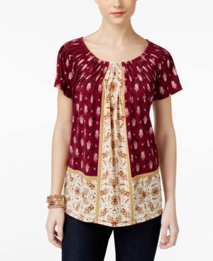Style & Co Petite Mixed-print Pleated Top, Only At Macy's