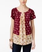 Style & Co Petite Mixed-print Pleated Top, Only At Macy's