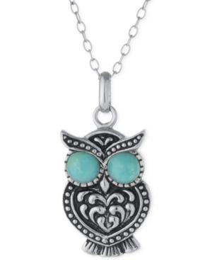 Reconstituted Turquoise Owl Pendant Necklace In Sterling Silver