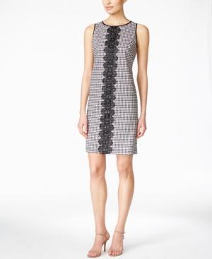 Jessica Howard Petite Sleeveless Lace-trim Gingham-print Sheath Dress