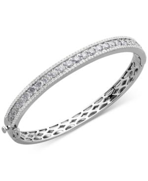 Cubic Zirconia Hinged Bangle Bracelet In Sterling Silver