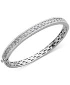 Cubic Zirconia Hinged Bangle Bracelet In Sterling Silver