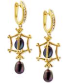 Kesi Jewels Tahitian Pearl (8x6mm) And Diamond Accent Drop Earrings In 18k Gold-plated Sterling Silver