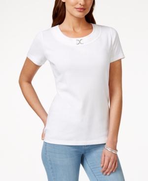 Karen Scott Short-sleeve Buckle Collar Top, Only At Macy's