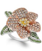 Joan Boyce Tri-tone Green & Clear Pave Flower Ring