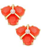 Kate Spade New York Gold-tone Color Stone And Imitation Pearl Cluster Stud Earrings