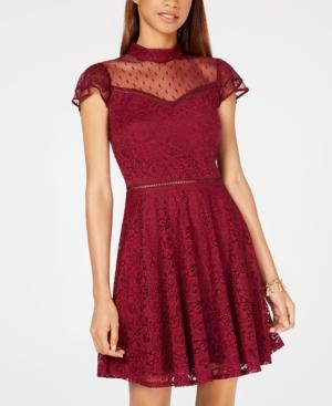 City Studios Juniors' Swiss Dot Lace Fit & Flare Dress