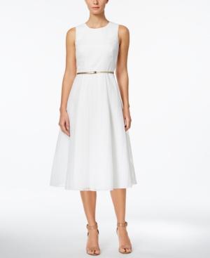 Calvin Klein Belted Burnout Fit & Flare Midi Dress