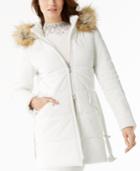 Inc International Concepts Hooded Velvet Puffer Coat With Faux-fur Trim, Created For Macy's