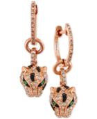 Signature By Effy Diamond (3/8 Ct. T.w.) And Tsavorite Accent Panther Drop Earrings In 14k Rose Gold