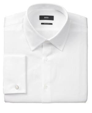 Boss Black Dress Shirt, Solid French Cuff Long Sleeve Shirt