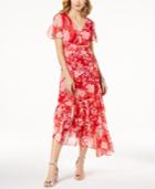 I.n.c. Printed Flutter-sleeve Asymmetrical Dress, Created For Macy's
