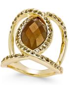 Ing International Concepts Gold-tone Brown Stone And Pave Crystal Statement Ring