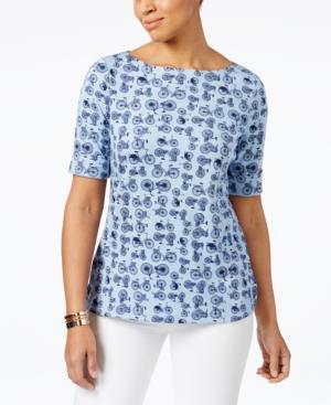Karen Scott Petite Bicycle-print Top, Only At Macy's