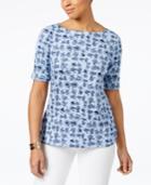Karen Scott Petite Bicycle-print Top, Only At Macy's