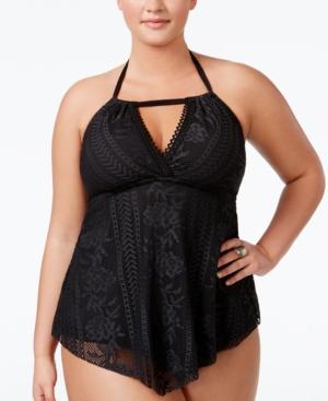 Becca Etc Plus Size Prairie Rose Convertible Tankini Top Women's Swimsuit