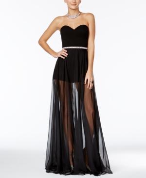 Crystal Doll Juniors' Embellished Sheer-overlay Romper