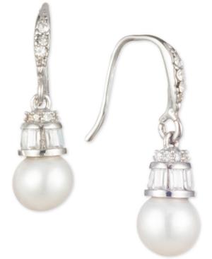 Carolee Silver-tone Crystal & Freshwater Pearl (6mm) Drop Earrings