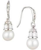 Carolee Silver-tone Crystal & Freshwater Pearl (6mm) Drop Earrings